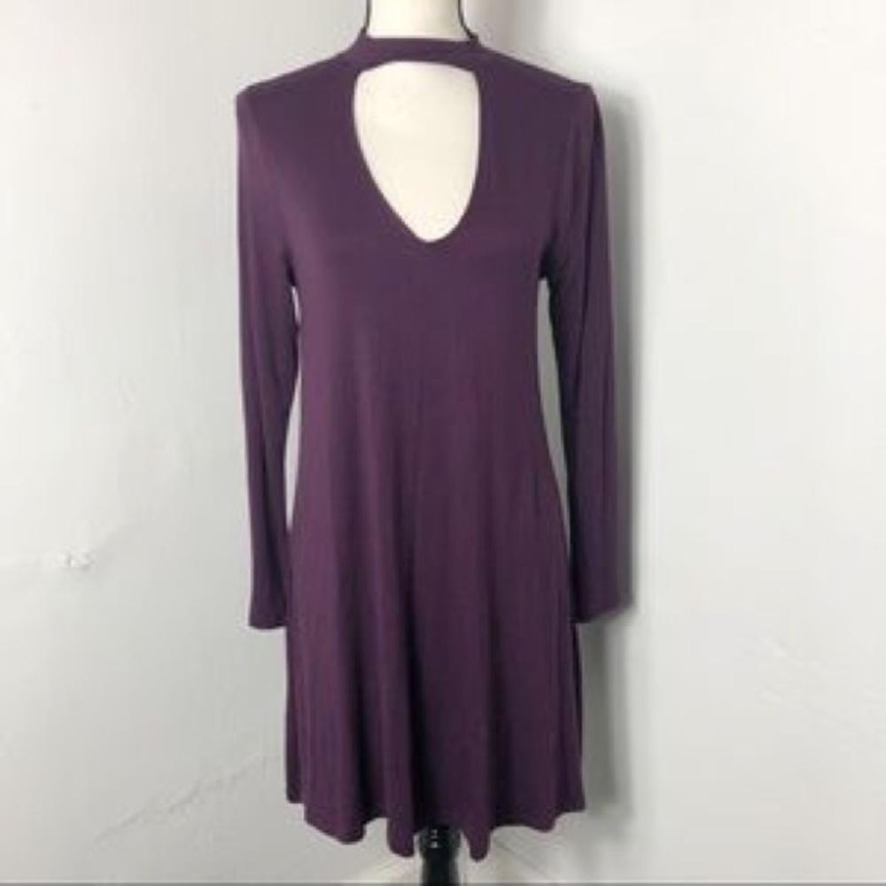 EUC Express Purple Choker Neck Long Sleeve Dress